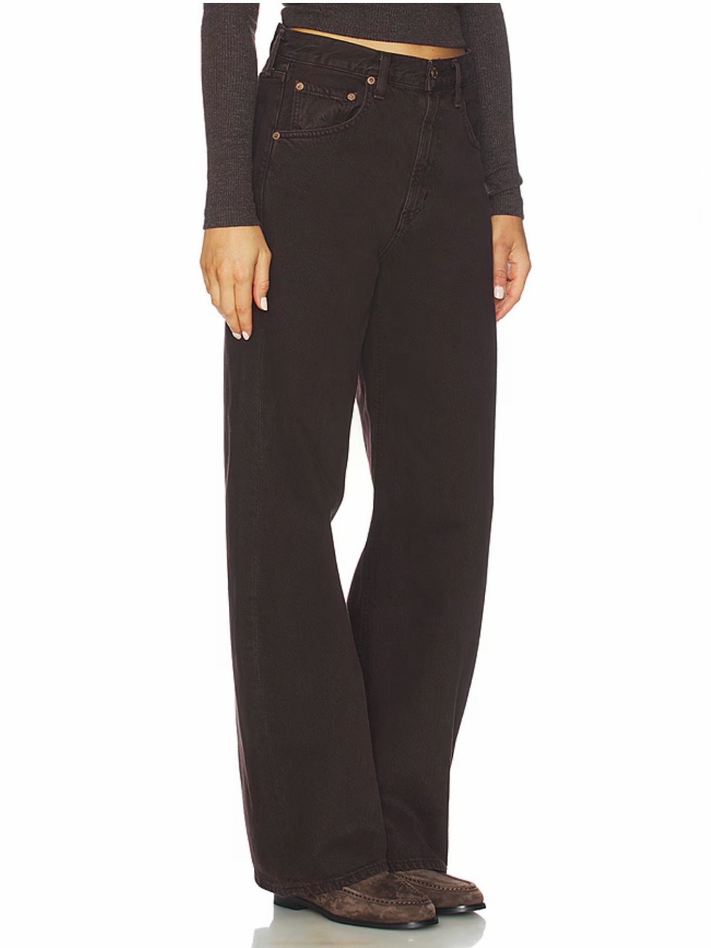 AGOLDE Low Curve mid-rise straight-leg jeans sloe berry brown barrel jeans 24 26 - Picture 6 of 13